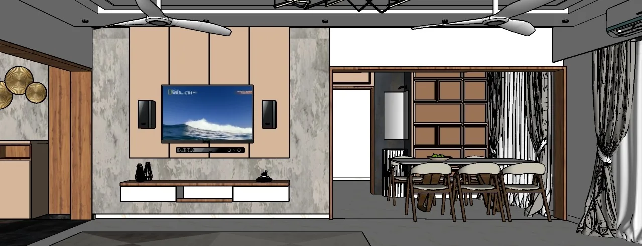 TV unit and dining before working 3D